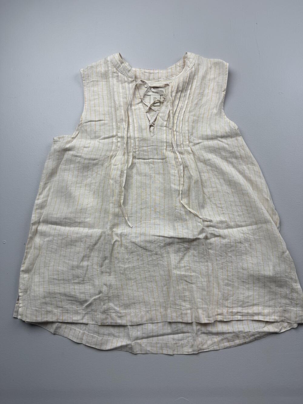 Cynthia Rowley Blouse Womens M White V Neck Sleeveless Striped Linen Tunic Top